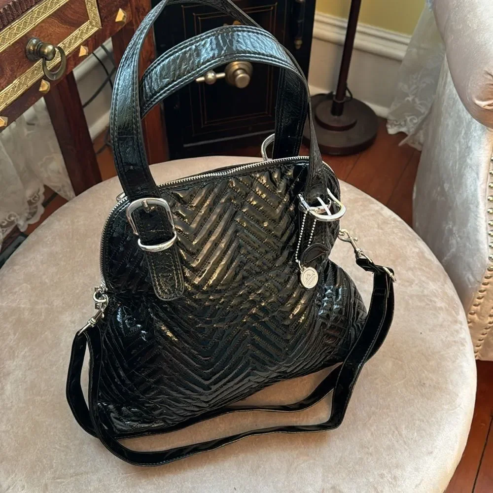 *Big Buddah* Large Quilted Black Patent Shoulder Bag EUC - Picture 7 of 10